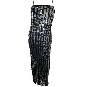 Lulus Black Floor Length Spaghetti Strap Maxi Dress With Sequins